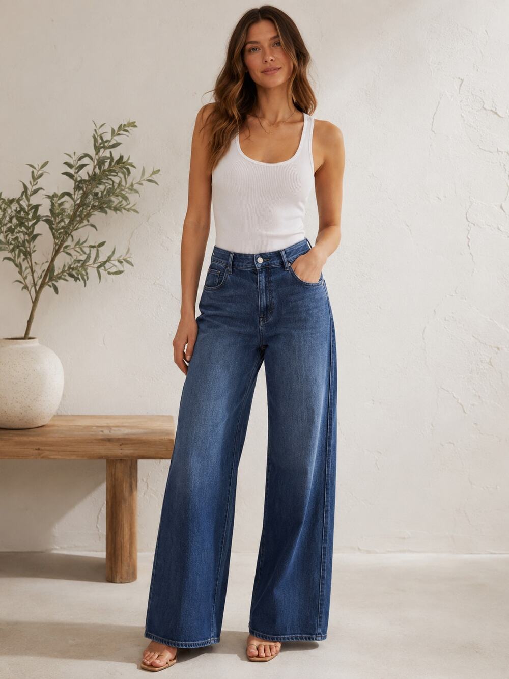 Pilcro by Anthropologie Women's SZ 31 High Rise Wide Leg Jeans Medium Wash Denim